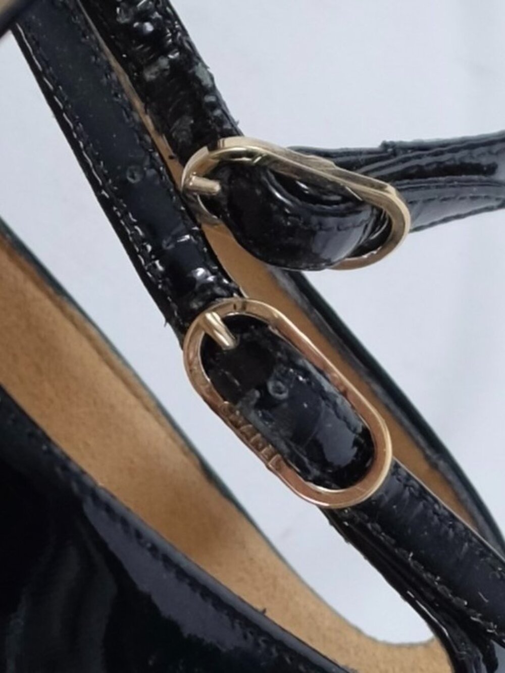 CHANEL shoes sandals 37.5 US 7 open toe strappy ankle strap black beige - Picture 5 of 7